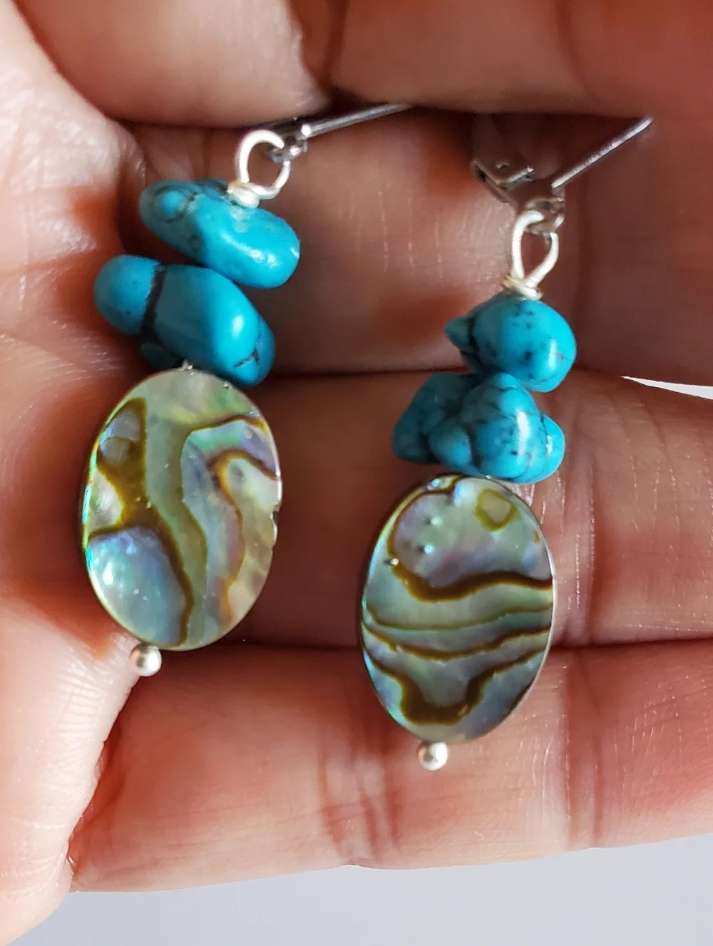 Turquoise and Abalone Drop Earrings - Picture 7 of 7